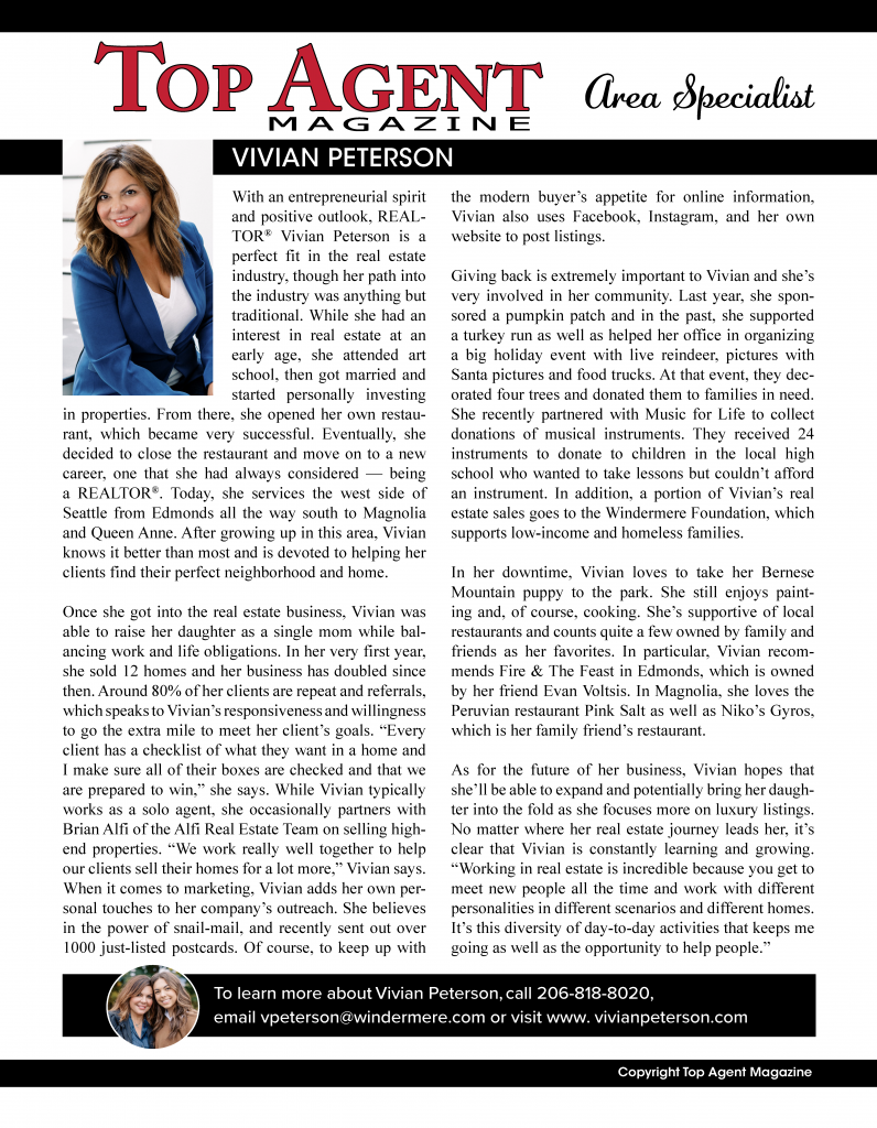 Vivian Peterson 2022 Top Agent Article